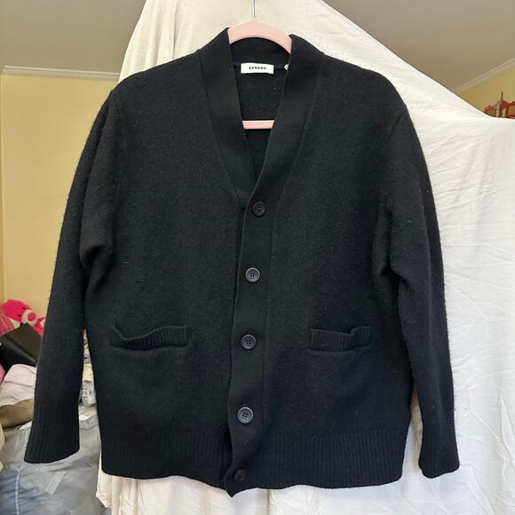 Sandro Yak Cardigan Black Size Medium V-Neck Knit - Picture 4 of 13